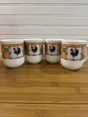 Oneida Rooster Patch Set Of 4 Mugs - OneidaCraft Farmhouse